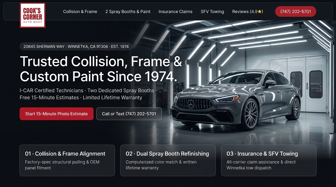 Proposed Cook's Corner Auto Body homepage preview